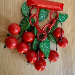 Vintage Cherry Pin Large Statement Piece WW2 Style